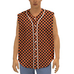 Orange And Black Checkered Pattern Print Sleeveless Baseball Jersey