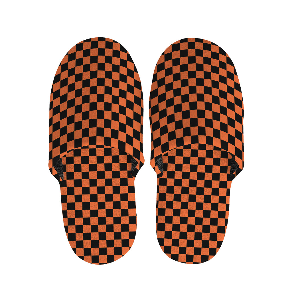 Orange And Black Checkered Pattern Print Slippers