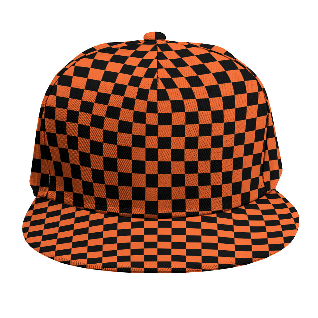 Orange And Black Checkered Pattern Print Snapback Cap