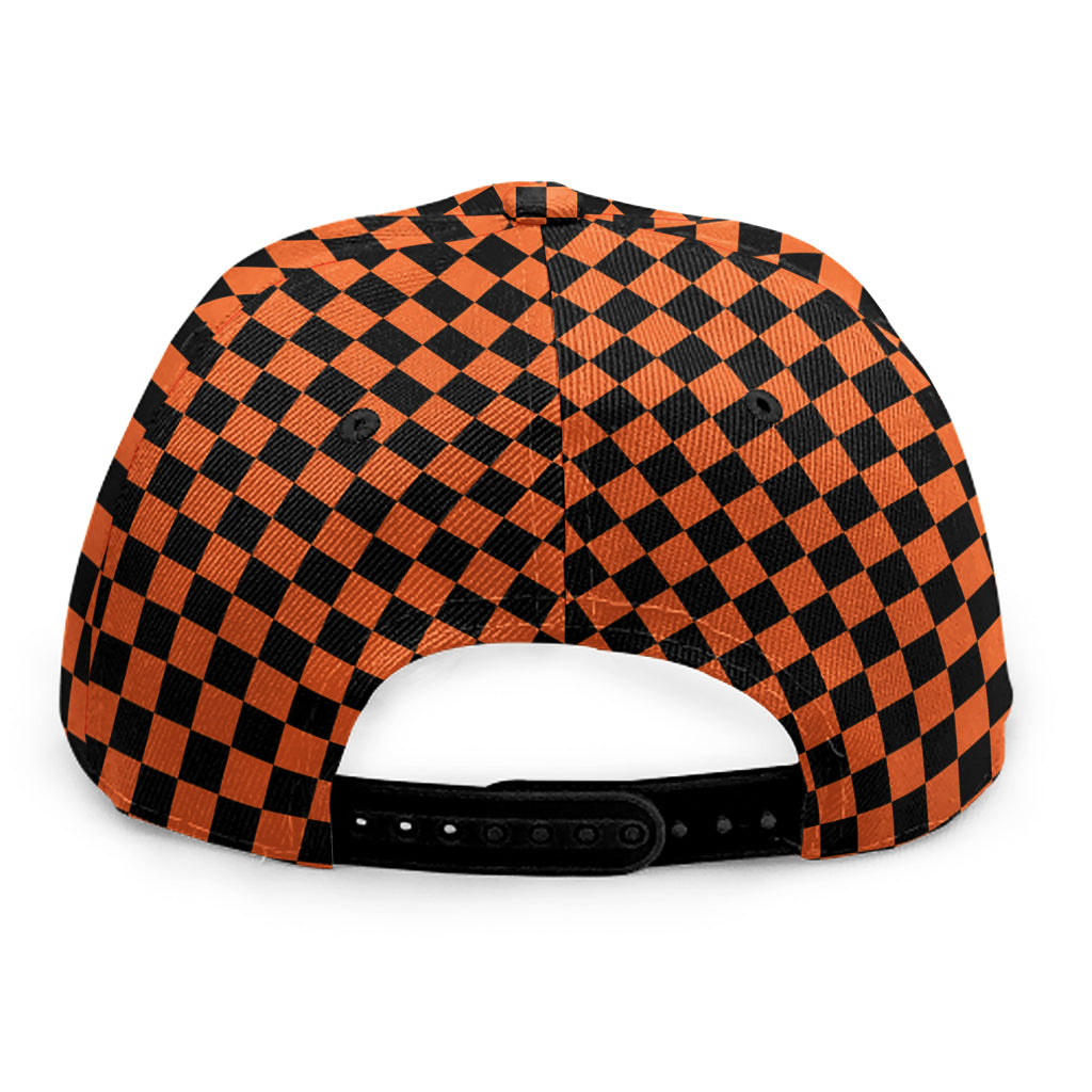 Orange And Black Checkered Pattern Print Snapback Cap