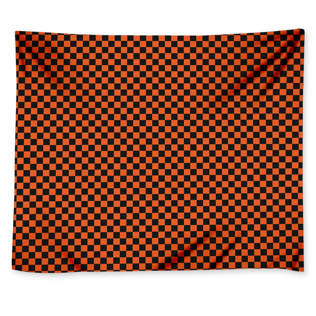 Orange And Black Checkered Pattern Print Tapestry