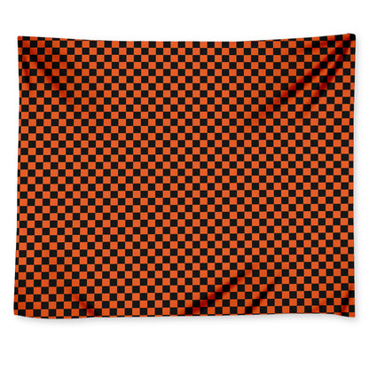 Orange And Black Checkered Pattern Print Tapestry
