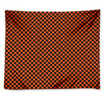 Orange And Black Checkered Pattern Print Tapestry