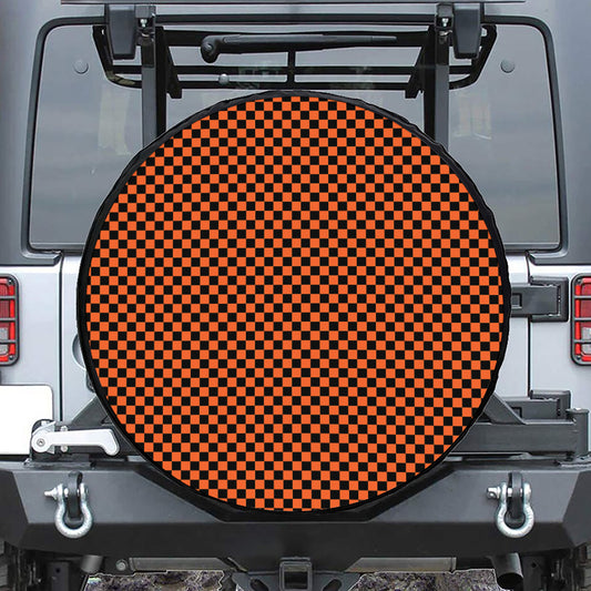 Orange And Black Checkered Pattern Print Tire Cover