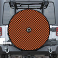 Orange And Black Checkered Pattern Print Tire Cover With Camera Hole