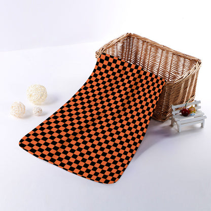 Orange And Black Checkered Pattern Print Towel