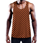 Orange And Black Checkered Pattern Print Training Tank Top