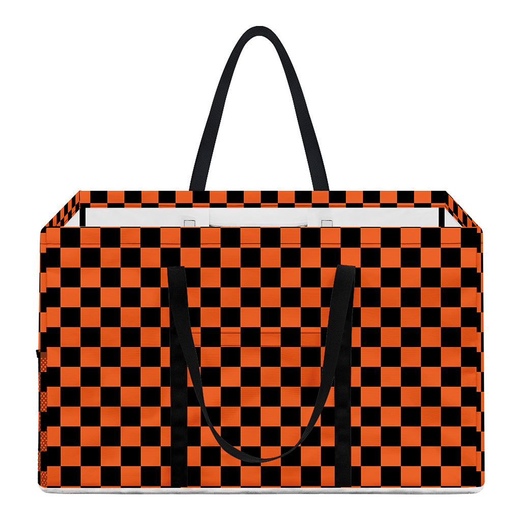 Orange And Black Checkered Pattern Print Utility Tote Bag