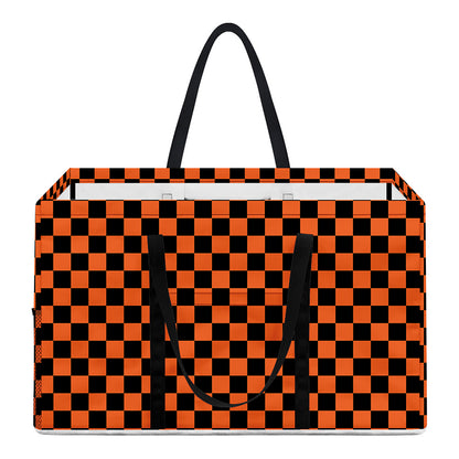 Orange And Black Checkered Pattern Print Utility Tote Bag