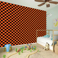 Orange And Black Checkered Pattern Print Wall Sticker