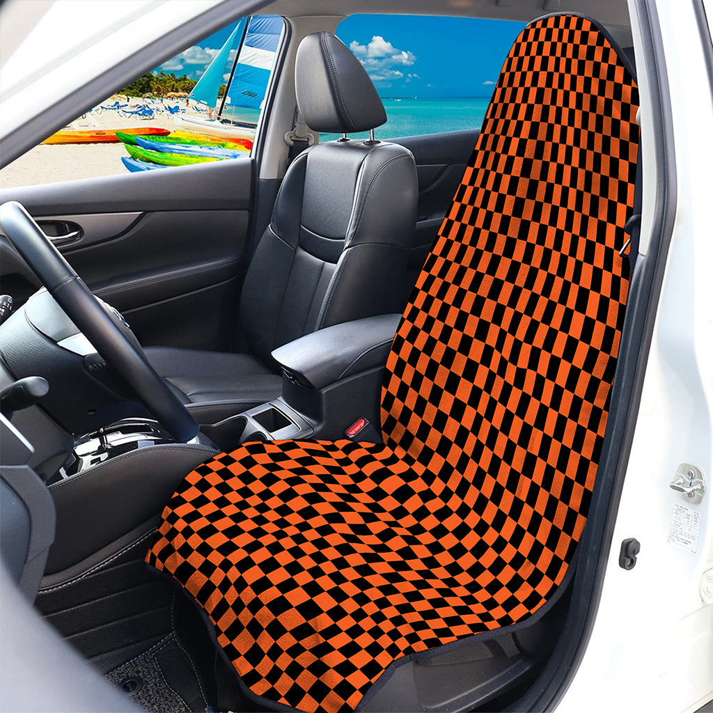 Orange And Black Checkered Pattern Print Waterproof Car Seat Cover