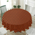 Orange And Black Checkered Pattern Print Waterproof Round Tablecloth
