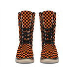Orange And Black Checkered Pattern Print Winter Boots
