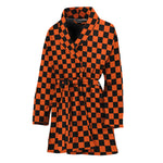 Orange And Black Checkered Pattern Print Women's Bathrobe