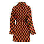 Orange And Black Checkered Pattern Print Women's Bathrobe