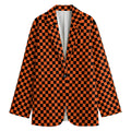 Orange And Black Checkered Pattern Print Women's Blazer
