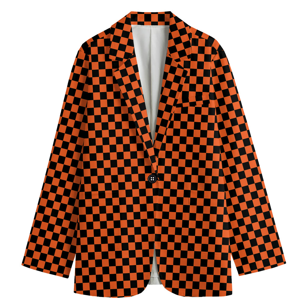Orange And Black Checkered Pattern Print Women's Blazer