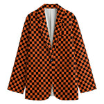 Orange And Black Checkered Pattern Print Women's Blazer