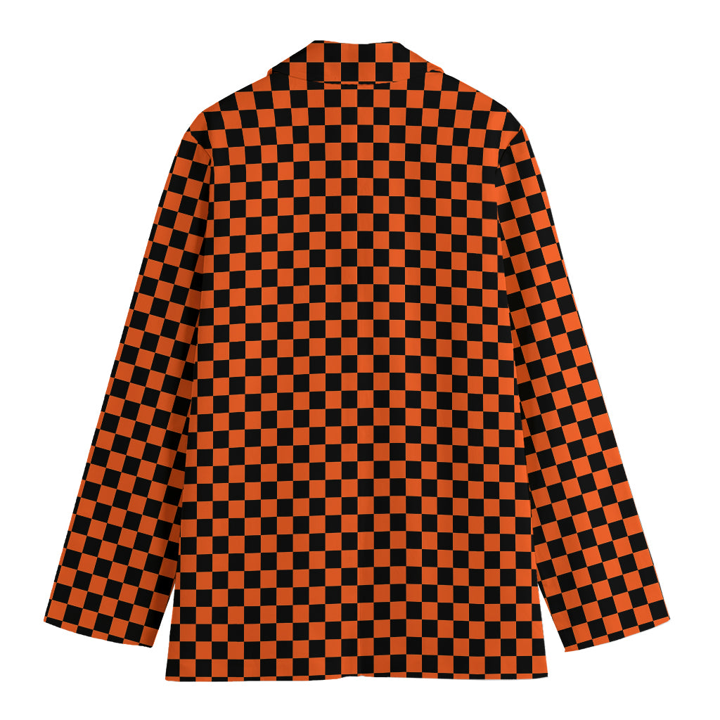 Orange And Black Checkered Pattern Print Women's Blazer