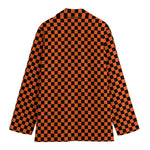 Orange And Black Checkered Pattern Print Women's Blazer