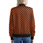 Orange And Black Checkered Pattern Print Women's Bomber Jacket