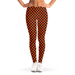 Orange And Black Checkered Pattern Print Women's Leggings