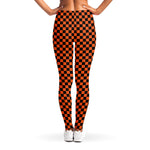 Orange And Black Checkered Pattern Print Women's Leggings
