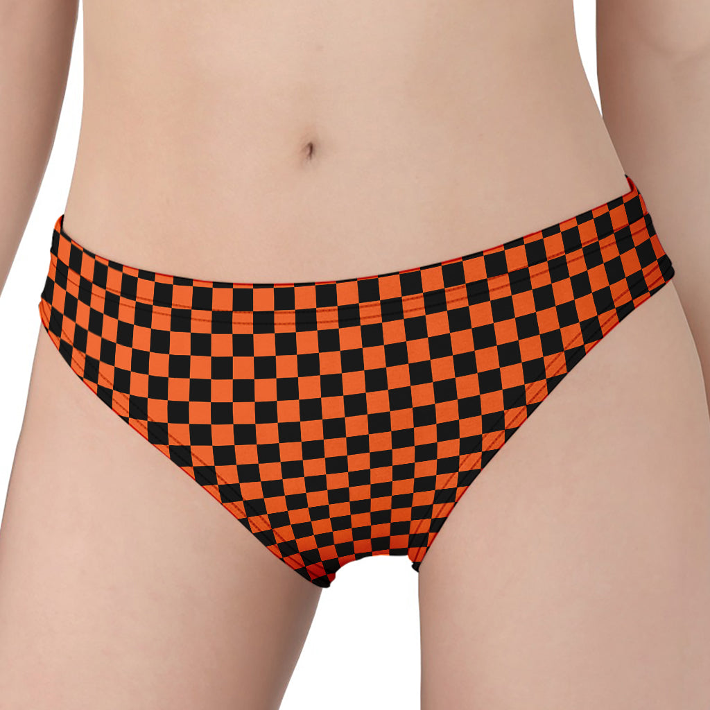 Orange And Black Checkered Pattern Print Women's Panties