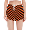 Orange And Black Checkered Pattern Print Women's Split Running Shorts