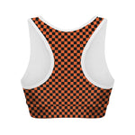 Orange And Black Checkered Pattern Print Women's Sports Bra