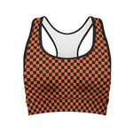 Orange And Black Checkered Pattern Print Women's Sports Bra