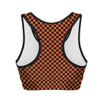 Orange And Black Checkered Pattern Print Women's Sports Bra