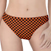 Orange And Black Checkered Pattern Print Women's Thong