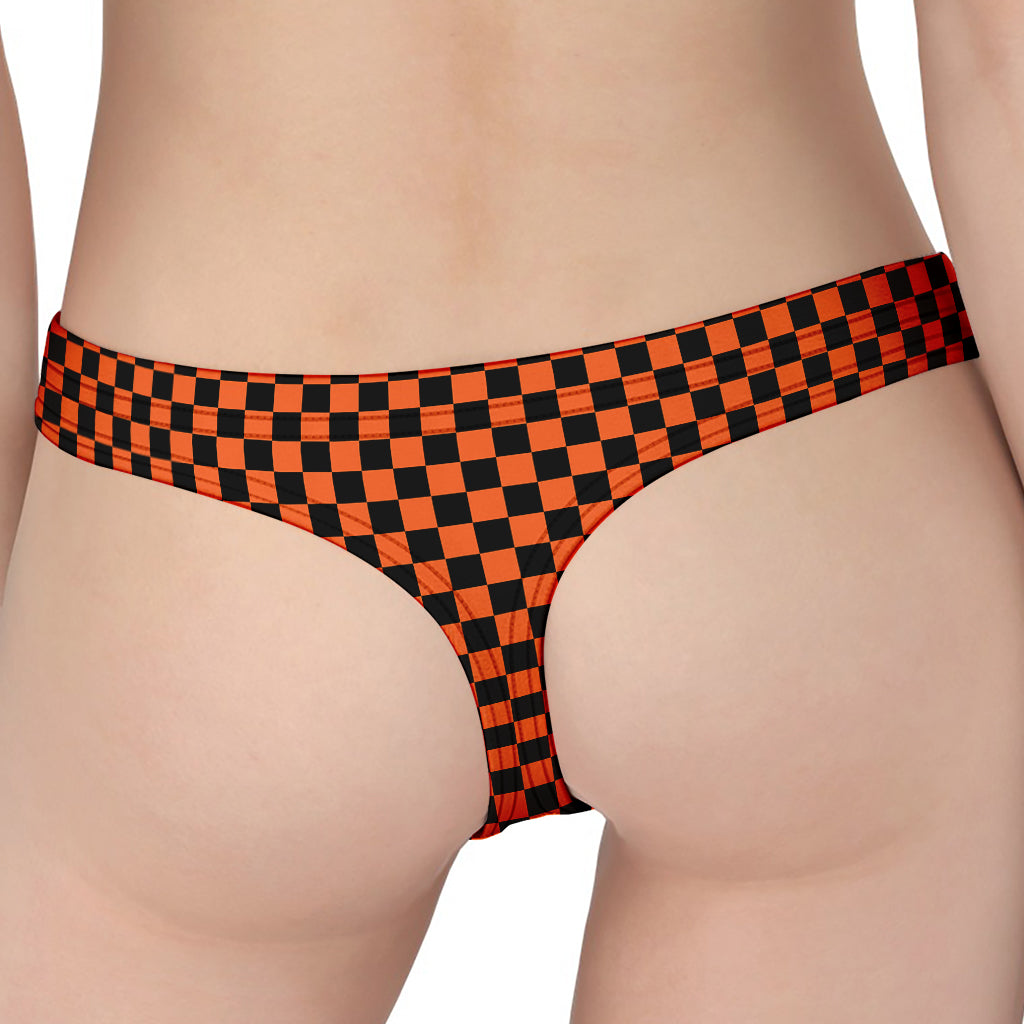 Orange And Black Checkered Pattern Print Women's Thong