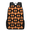 Orange And Black Halloween Argyle Print 17 Inch Backpack