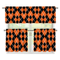 Orange And Black Halloween Argyle Print 3 Piece Kitchen Curtains