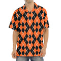 Orange And Black Halloween Argyle Print Aloha Shirt
