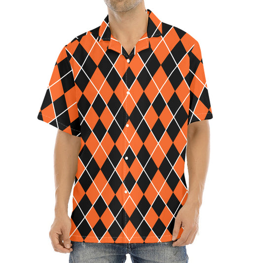 Orange And Black Halloween Argyle Print Aloha Shirt