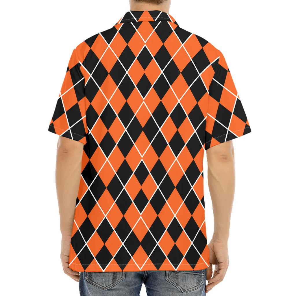 Orange And Black Halloween Argyle Print Aloha Shirt