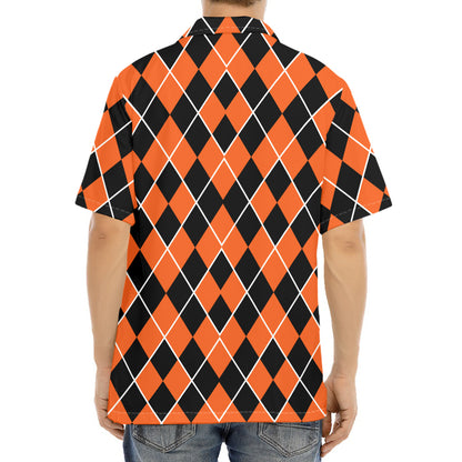 Orange And Black Halloween Argyle Print Aloha Shirt