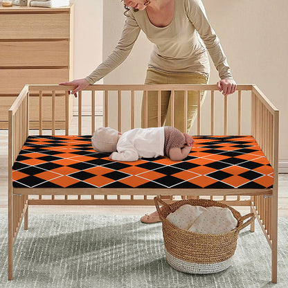 Orange And Black Halloween Argyle Print Baby Crib Sheet