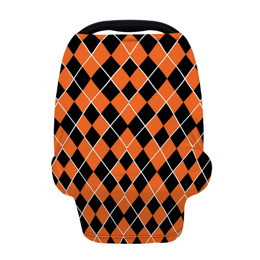 Orange And Black Halloween Argyle Print Baby Seat Cover