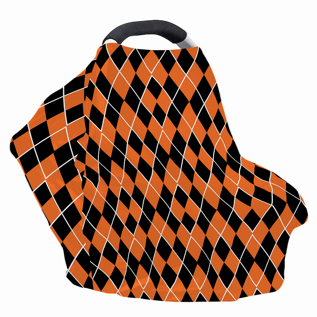 Orange And Black Halloween Argyle Print Baby Seat Cover