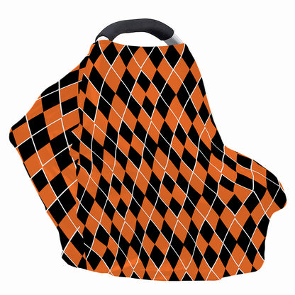 Orange And Black Halloween Argyle Print Baby Seat Cover