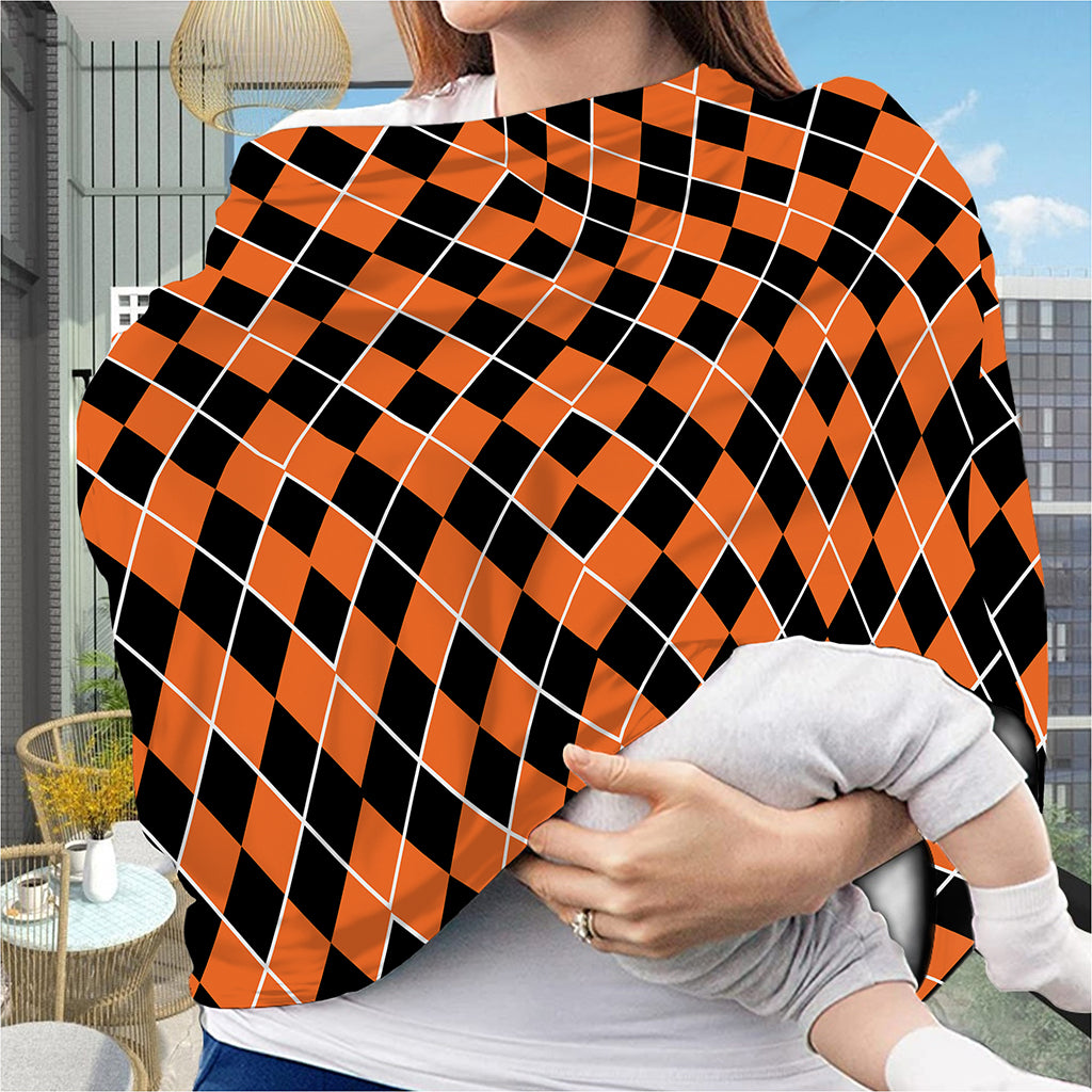 Orange And Black Halloween Argyle Print Baby Seat Cover