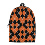 Orange And Black Halloween Argyle Print Backpack