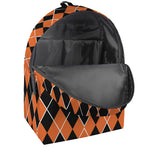 Orange And Black Halloween Argyle Print Backpack