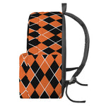 Orange And Black Halloween Argyle Print Backpack