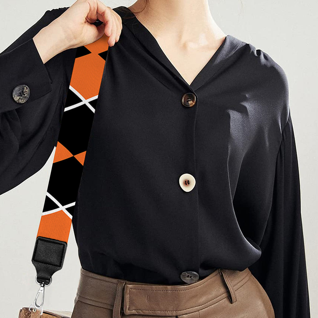 Orange And Black Halloween Argyle Print Bag Strap