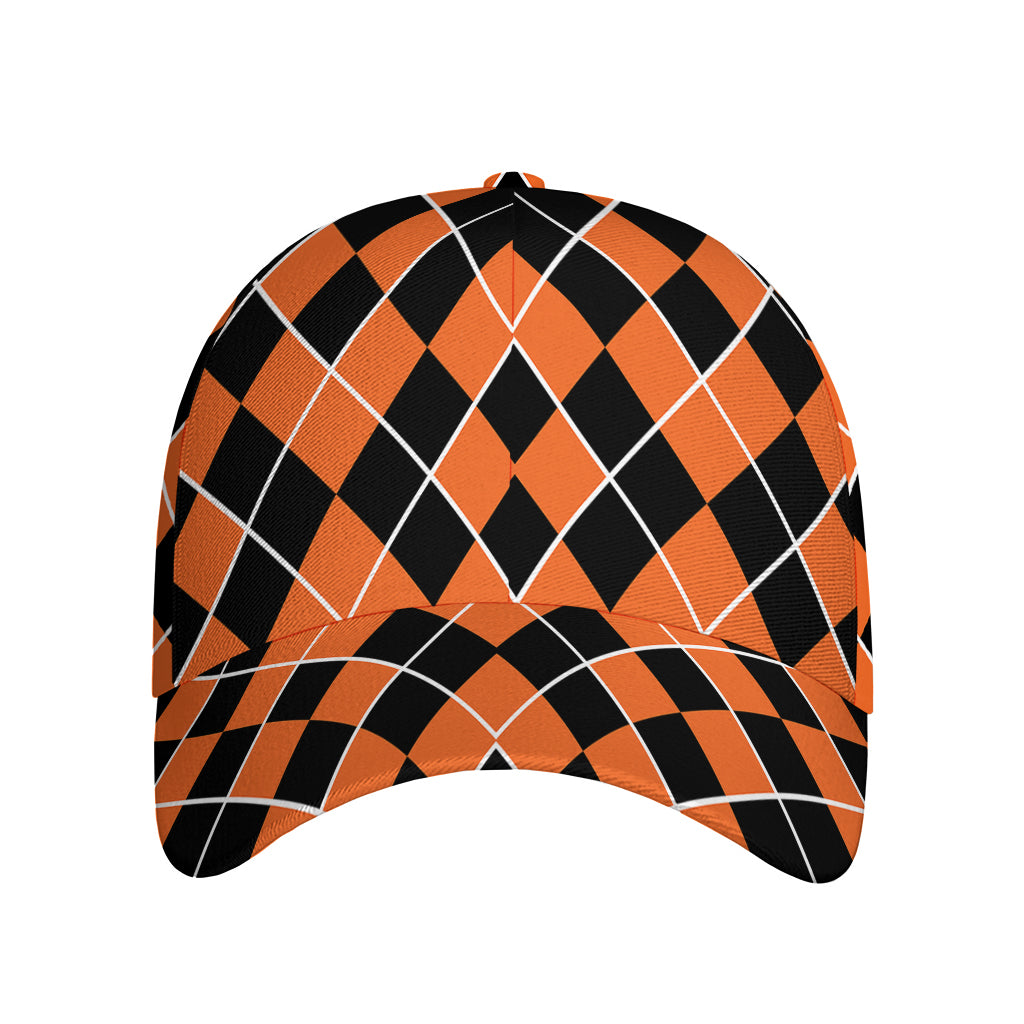 Orange And Black Halloween Argyle Print Baseball Cap